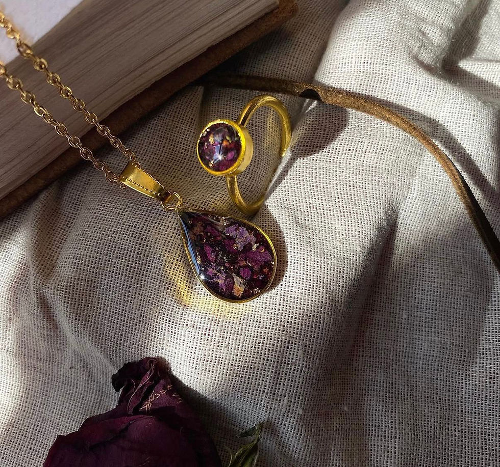 Thumbnail: Flower Preservation – Drop Pendant & Ring (Gold Frame)