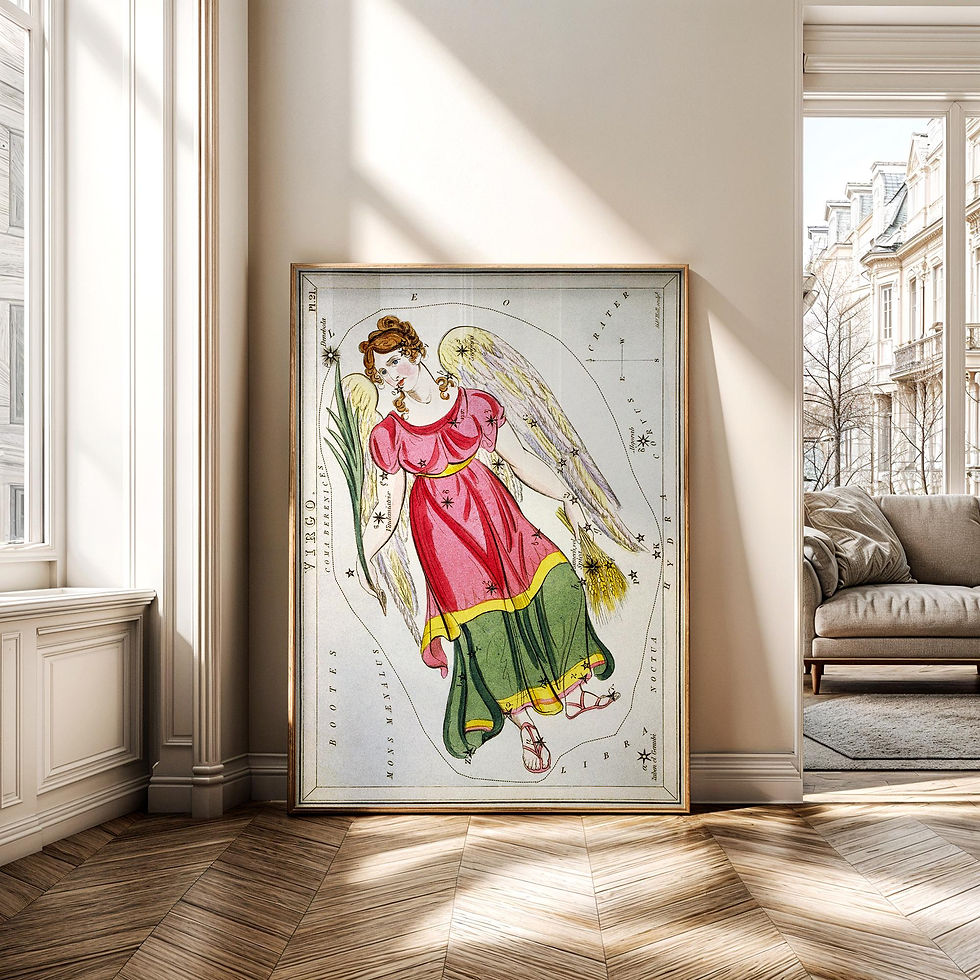 Thumbnail: Virgo Zodiac Gift Vintage Constellation Poster 2:3 Framed Satin Paper Wall Art