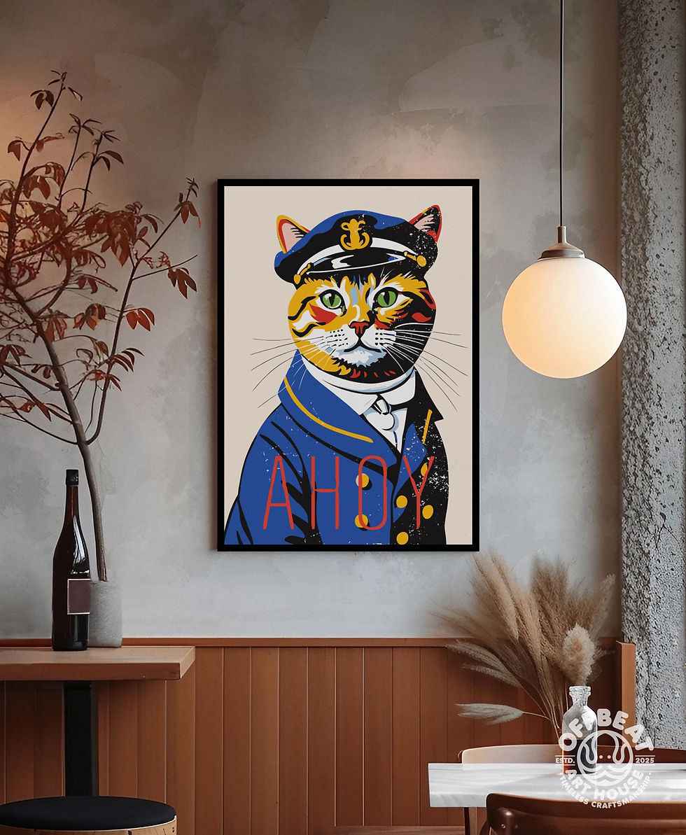 Thumbnail: Funny Cat Poster Ahoy Wall Art Art Deco Style, Framed 4:5 Home Décor