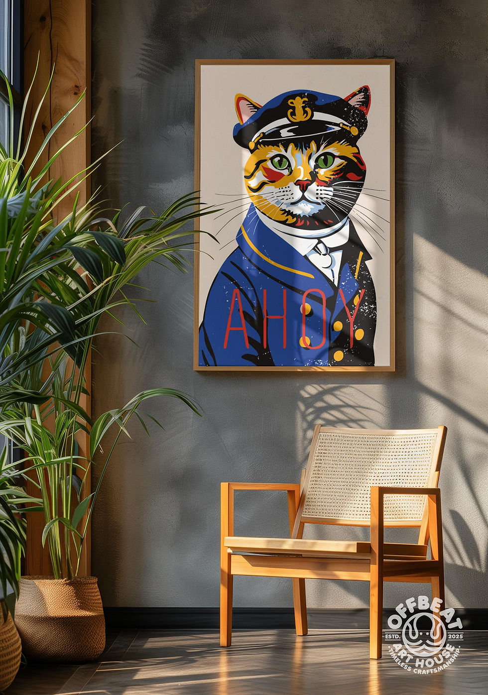 Thumbnail: Funny Cat Poster Ahoy Wall Art Art Deco Style, Framed 4:5 Home Décor