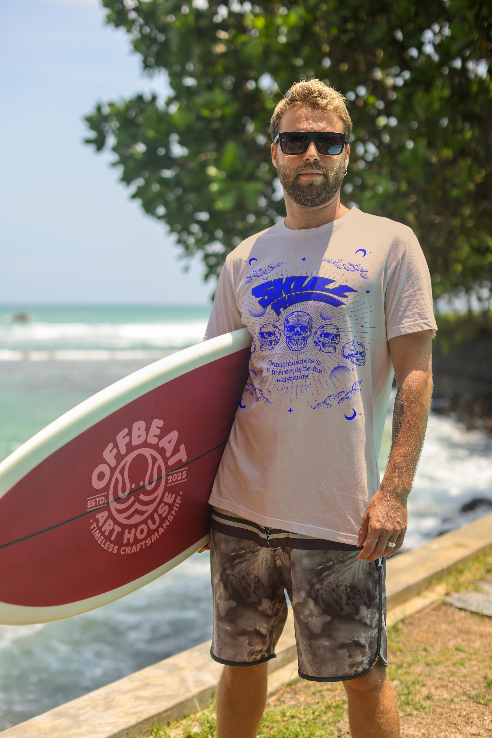 Blue Skull Phases Graphic Tee, Jungian Cosmic Art Shirt