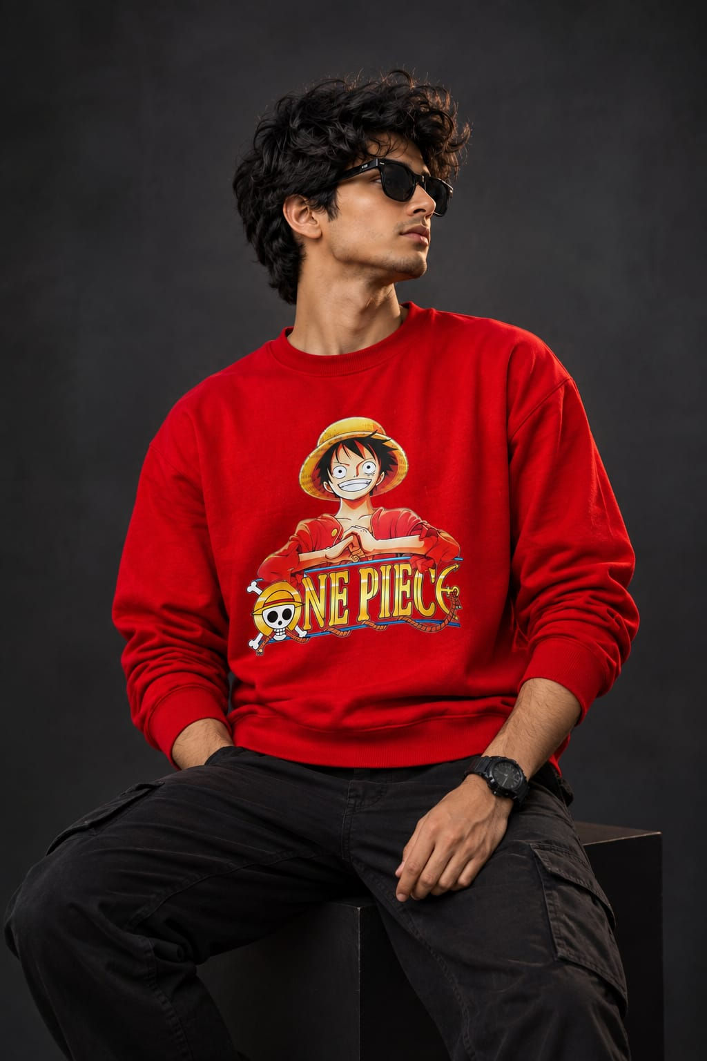 Unisex fit RED 'LUFFY ONE PIECE' Sweatshirt 300 GSM 100% cotton