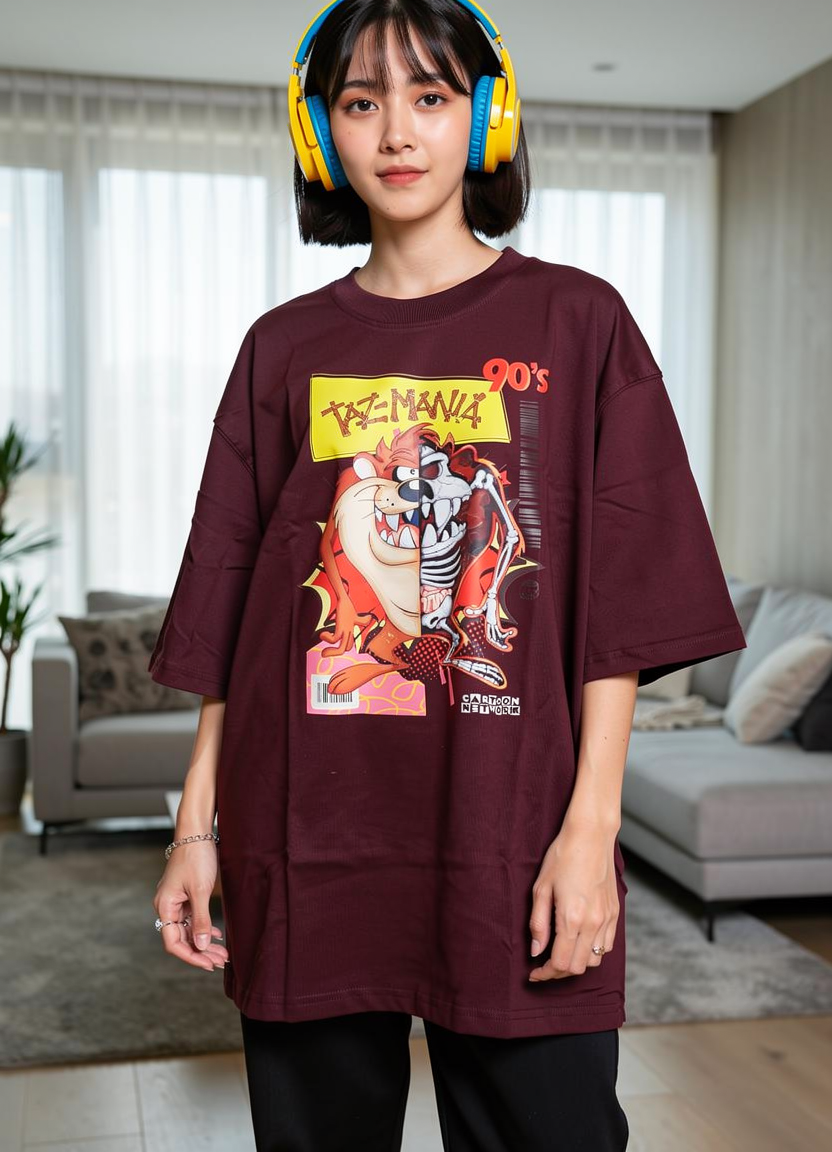 Thumbnail: PRIME COLLECTIONS Unisex pattern Oversized '90's Cartoon' T-shirt