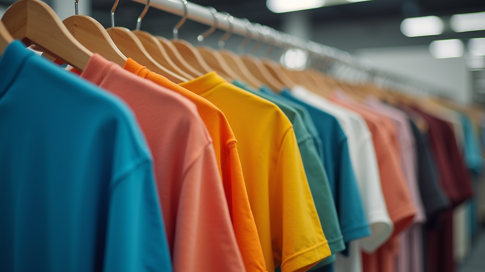 Eye-level view of a clothing rack displaying oversized and plus size t-shirts
