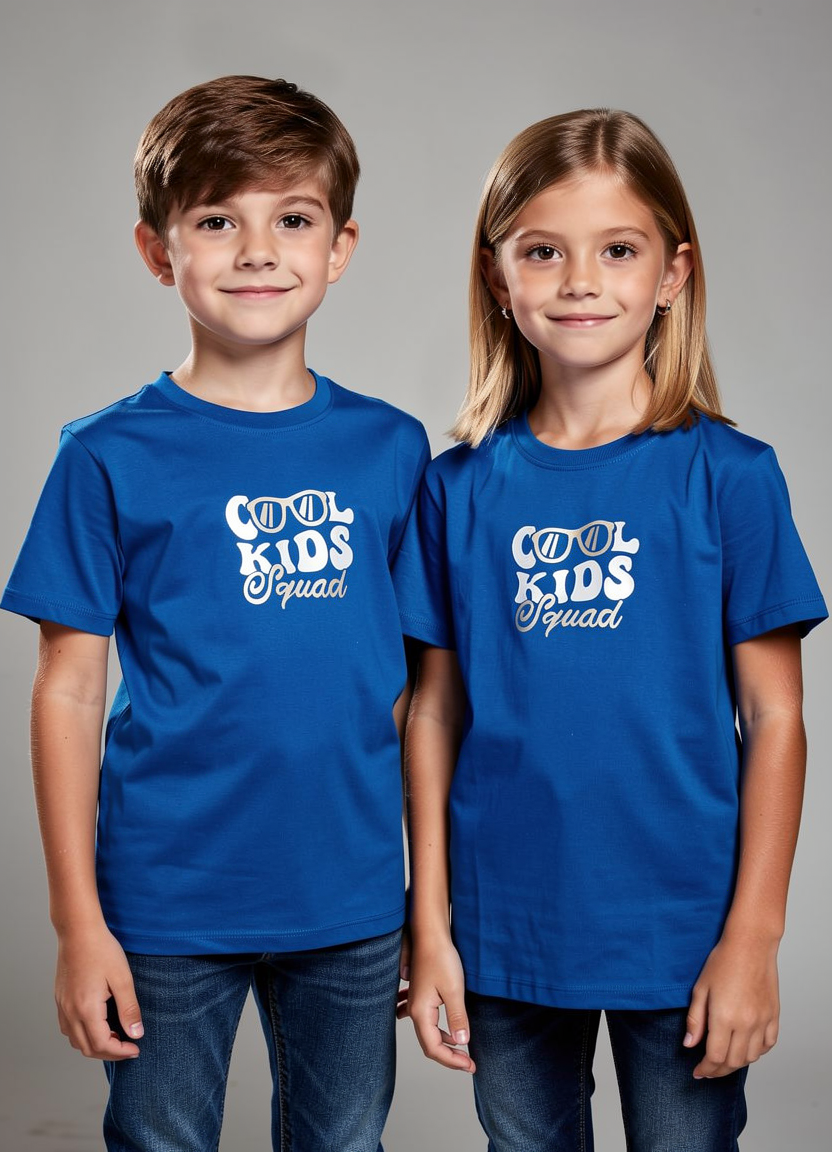 Thumbnail: Unisex Kids Royal Blue , Sky blue cotton T-shirt