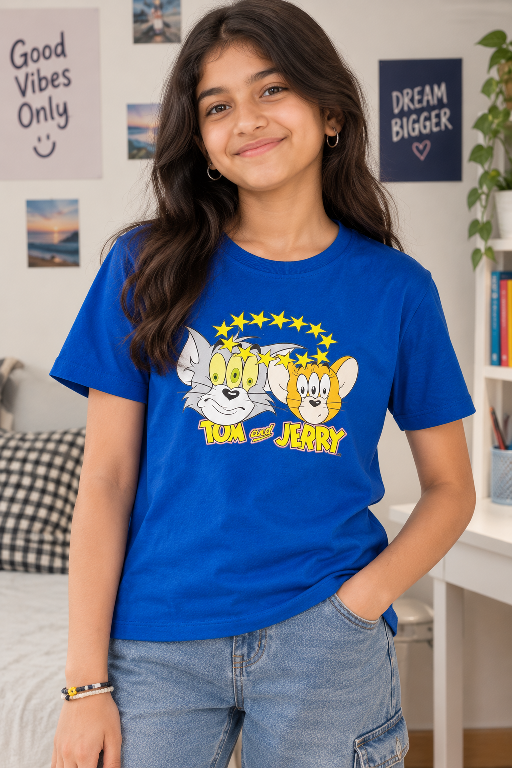 Unisex Kids Royal Blue cotton 'TOM & JERRY' T-shirt