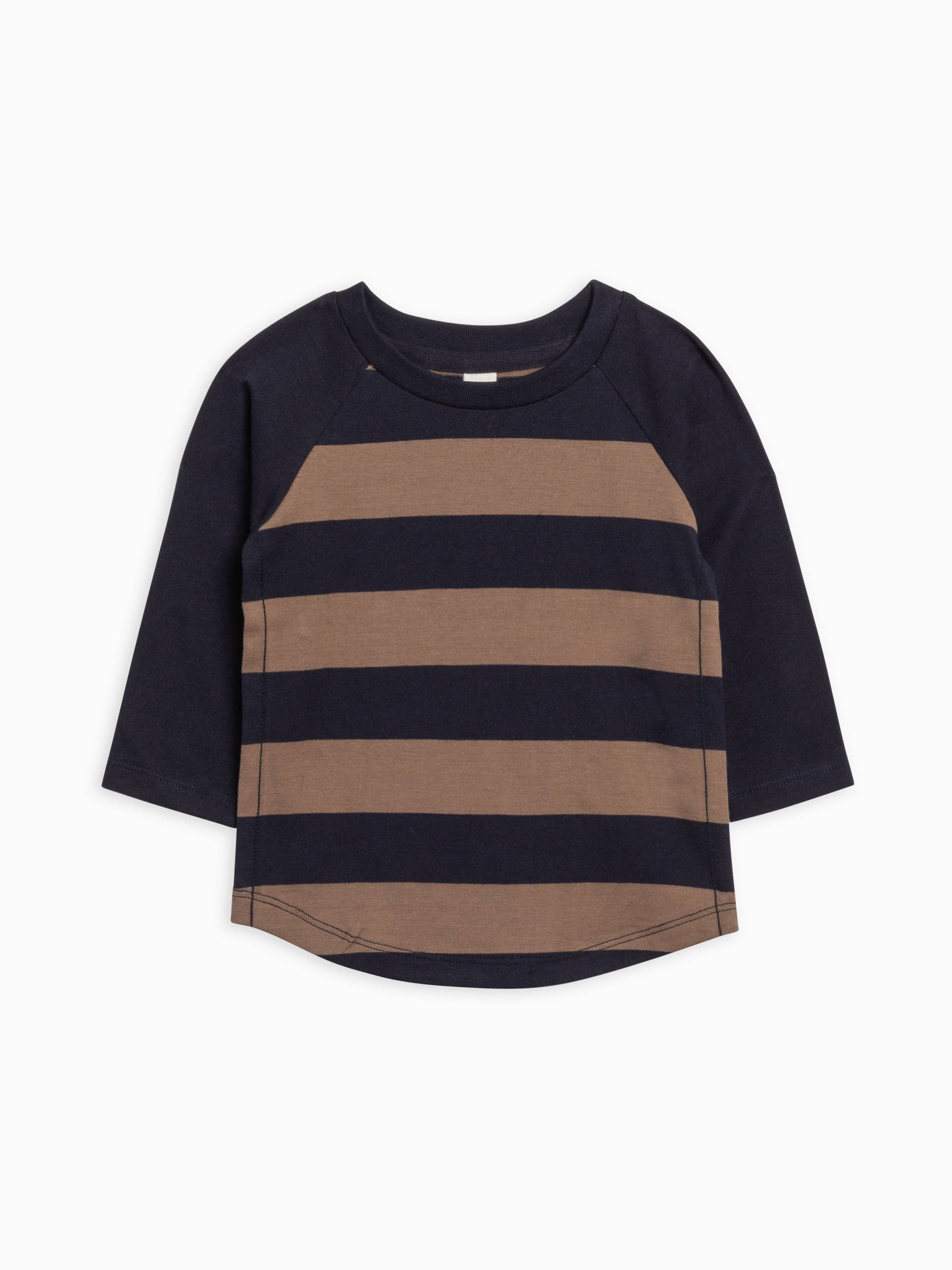 Colored Organics - Louie Baseball Tee: Rugby Stripe / Navy + Taupe