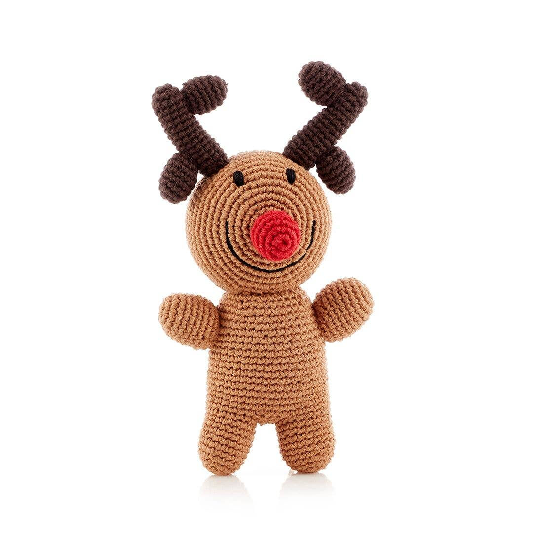 Rudolph the Red-Nosed Reindeer Rattle – Handmade Baby Toy