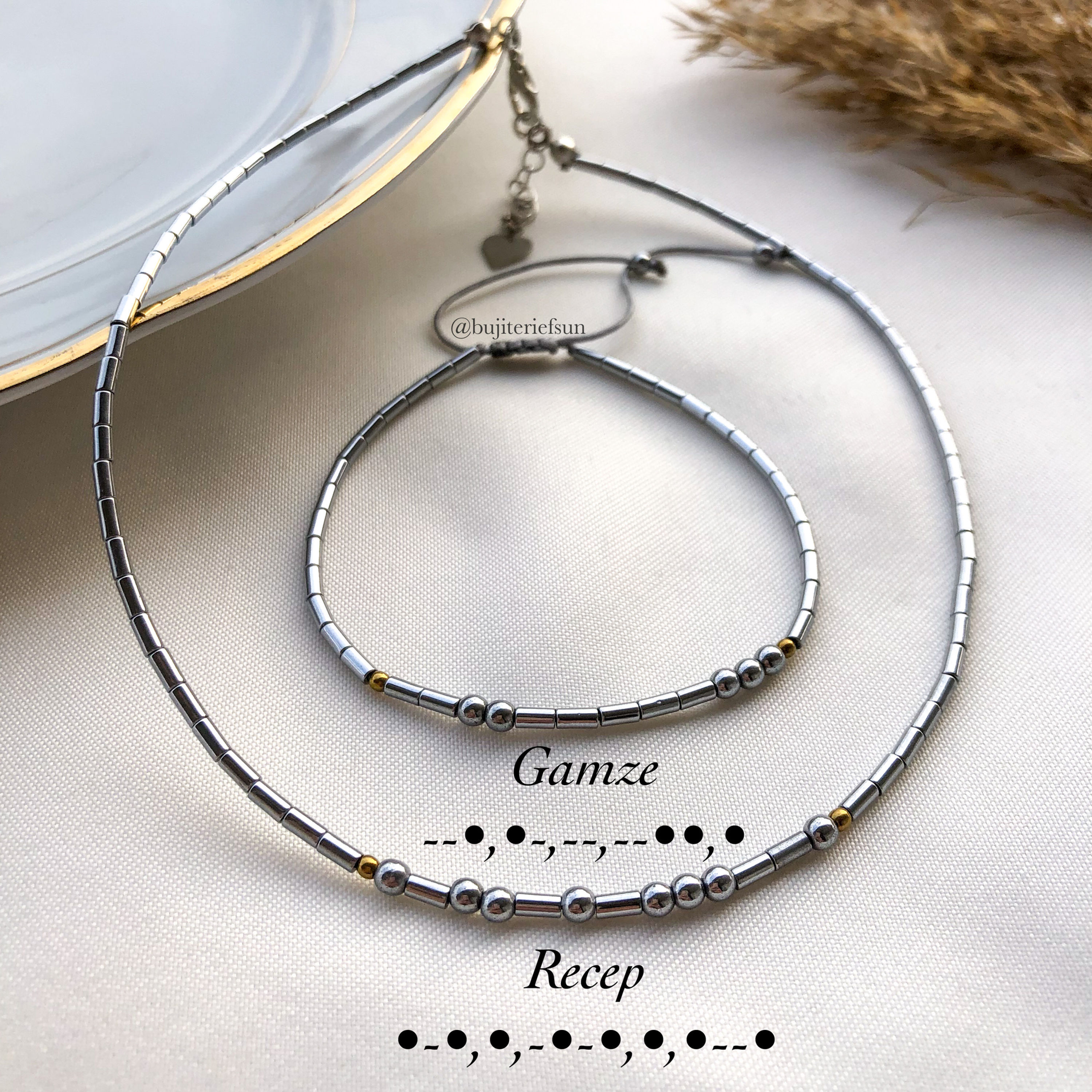 Mors alfabeli kolye ve bileklik set