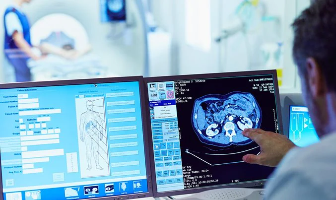 Doctor using AI technology