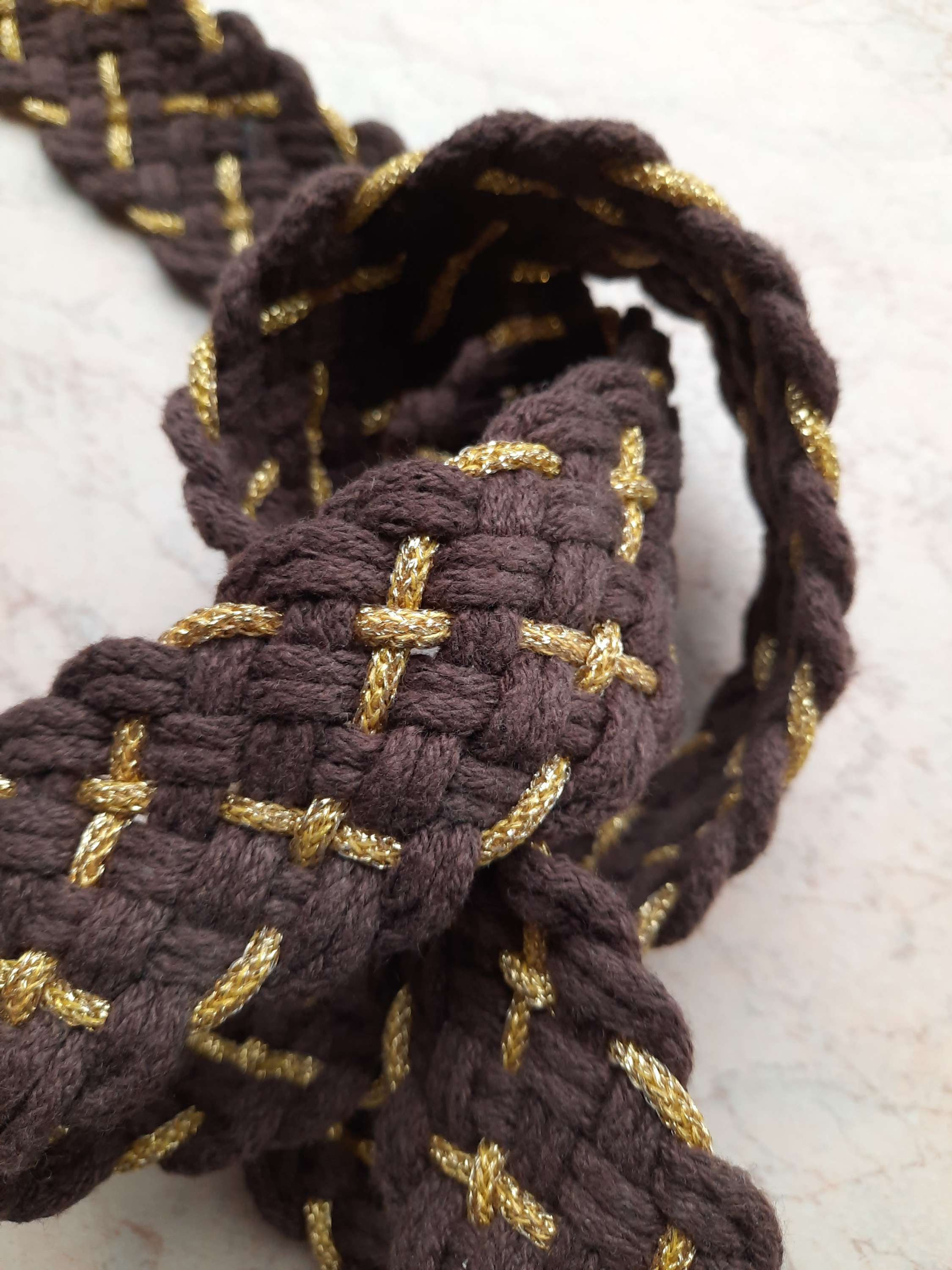 TRE909/40 mm col 21044 marrone+lurex metri 25 - treccia cotoniera