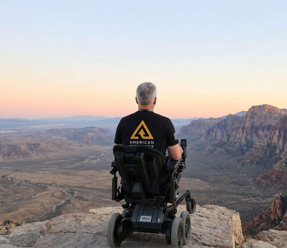 American Mobility Project wheelchair user overlooking mountain landscape