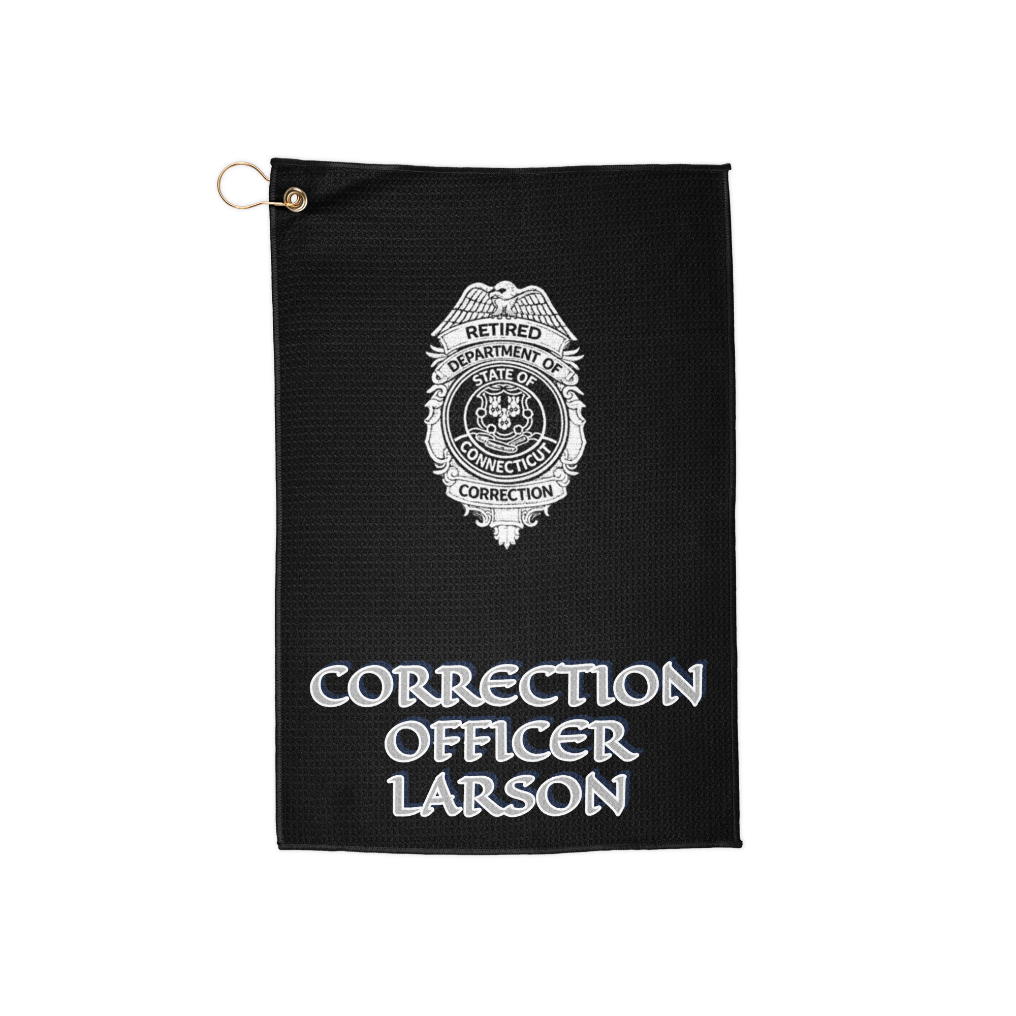Personalized Retired CT DOC Officer Black Golf towel