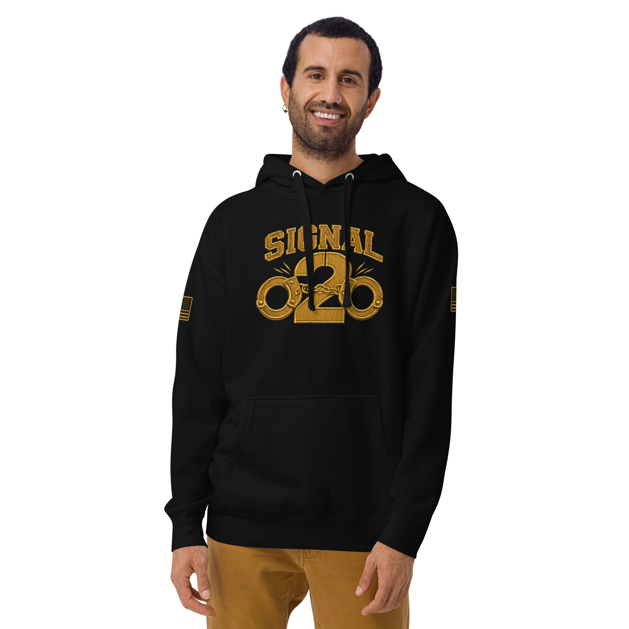 Signal 2 Unisex Hoodie – Royal Gold (Flag + Logo)