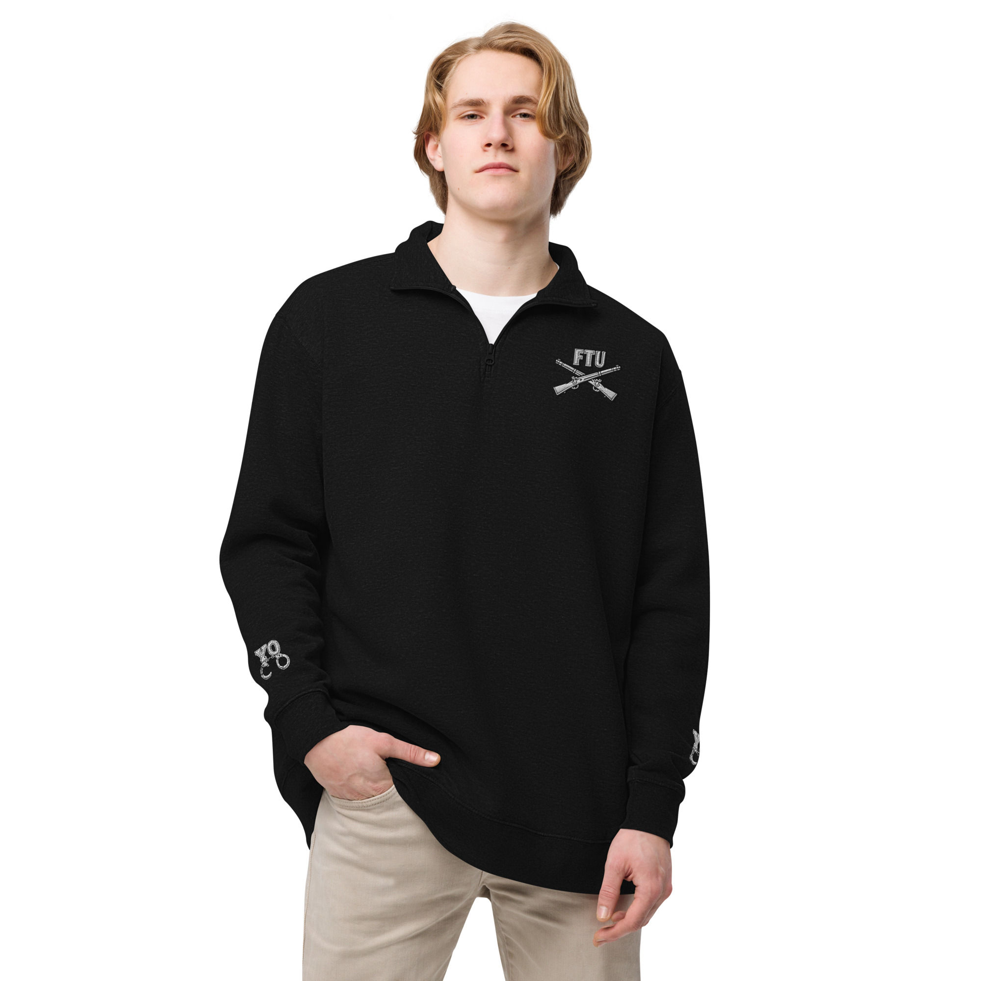 YO C/O White/Black FTU Logo Embroidered Unisex fleece pullover