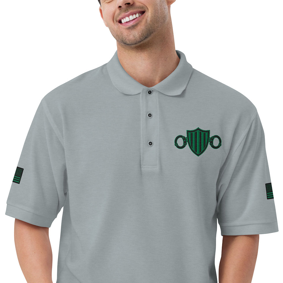 Thumbnail: Embroidered Patriotic Master C/O logo Black/Green Men's Premium Polo