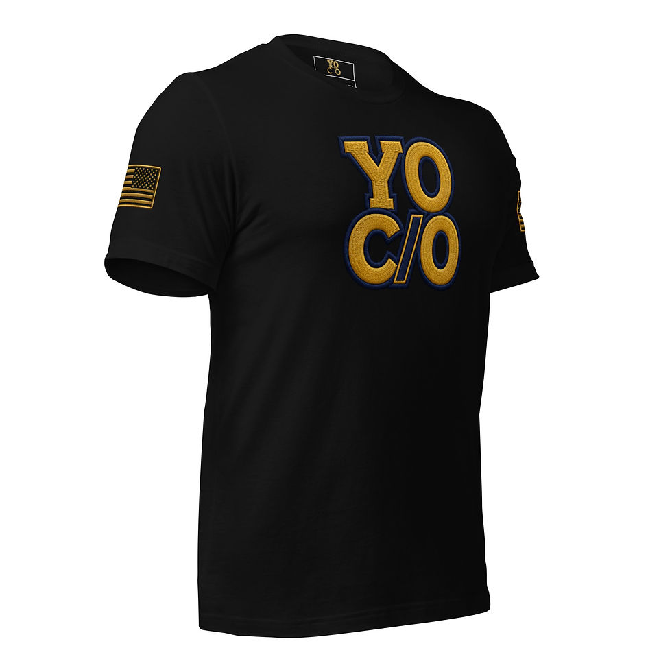 Thumbnail: YO C/O Navy/Gold logo 2 Flag Unisex t-shirt