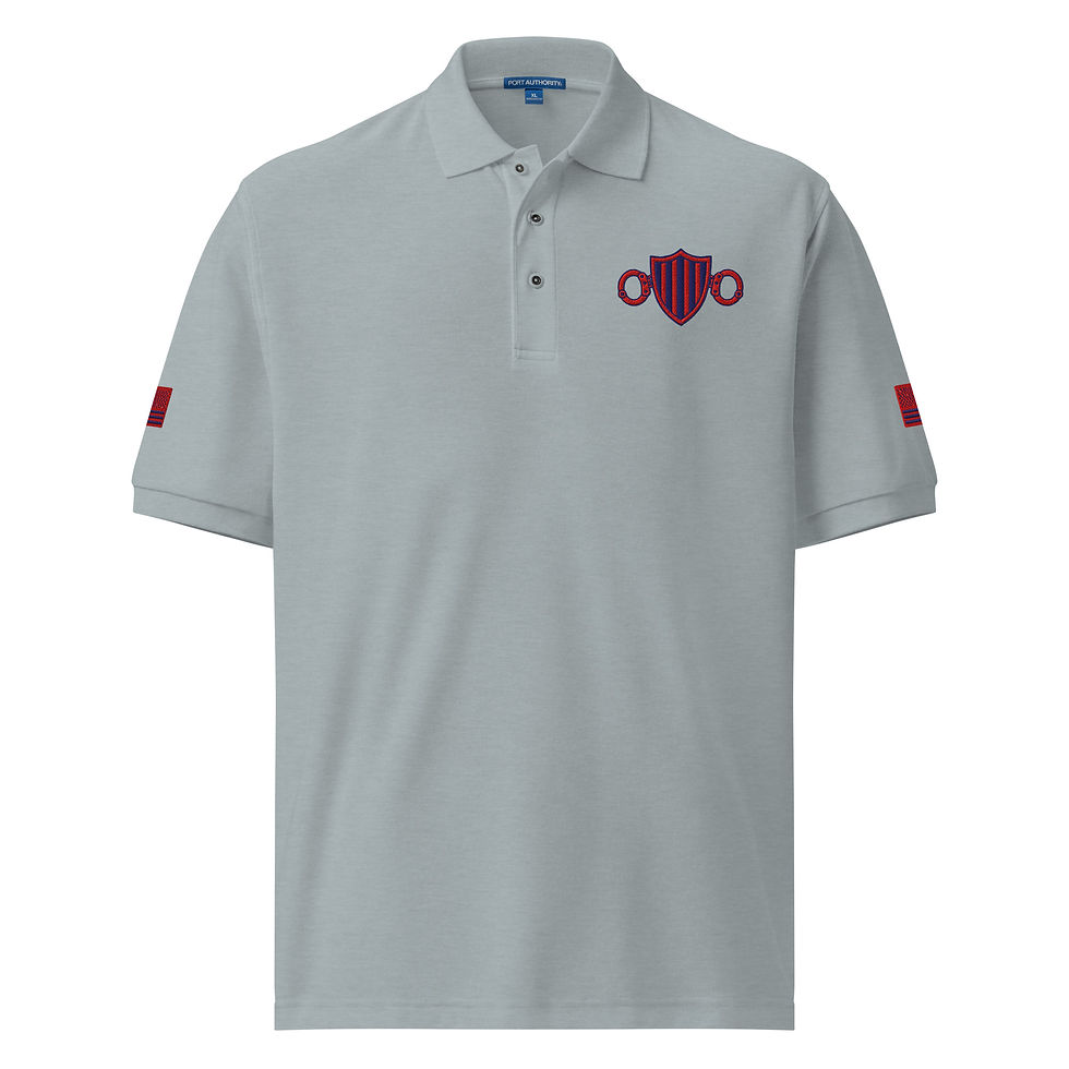 Thumbnail: Embroidered Patriotic Master C/O logo Red/Navy Men's Premium Polo