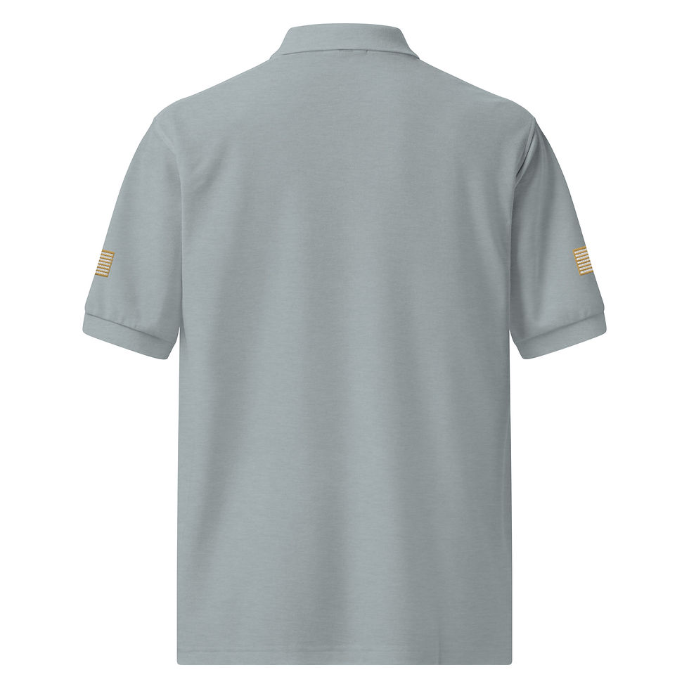 Thumbnail: Embroidered Patriotic Master C/O logo White/Old Gold Men's Premium Polo