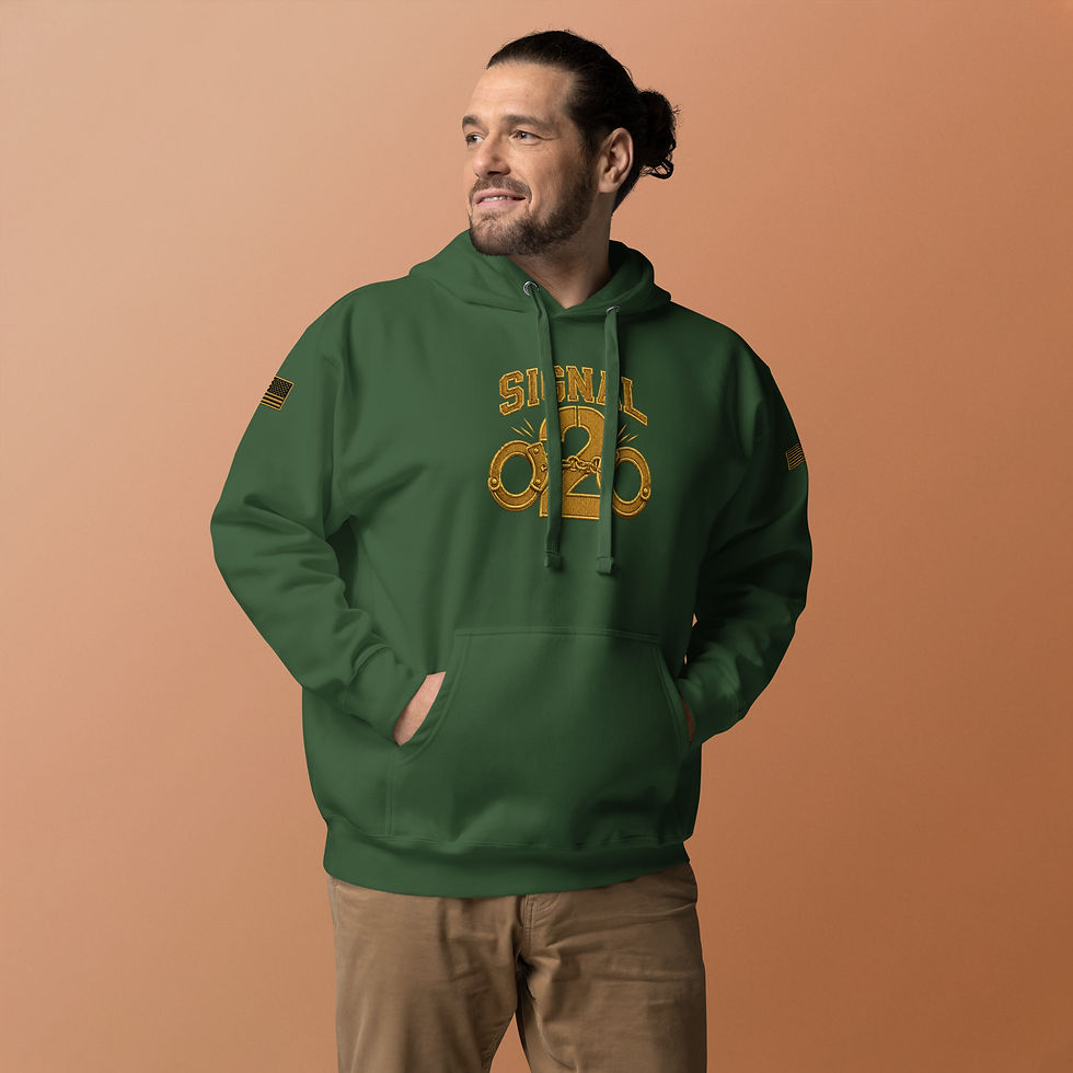 Thumbnail: Signal 2 Unisex Hoodie – Royal Gold (Flag + Logo · DTF)