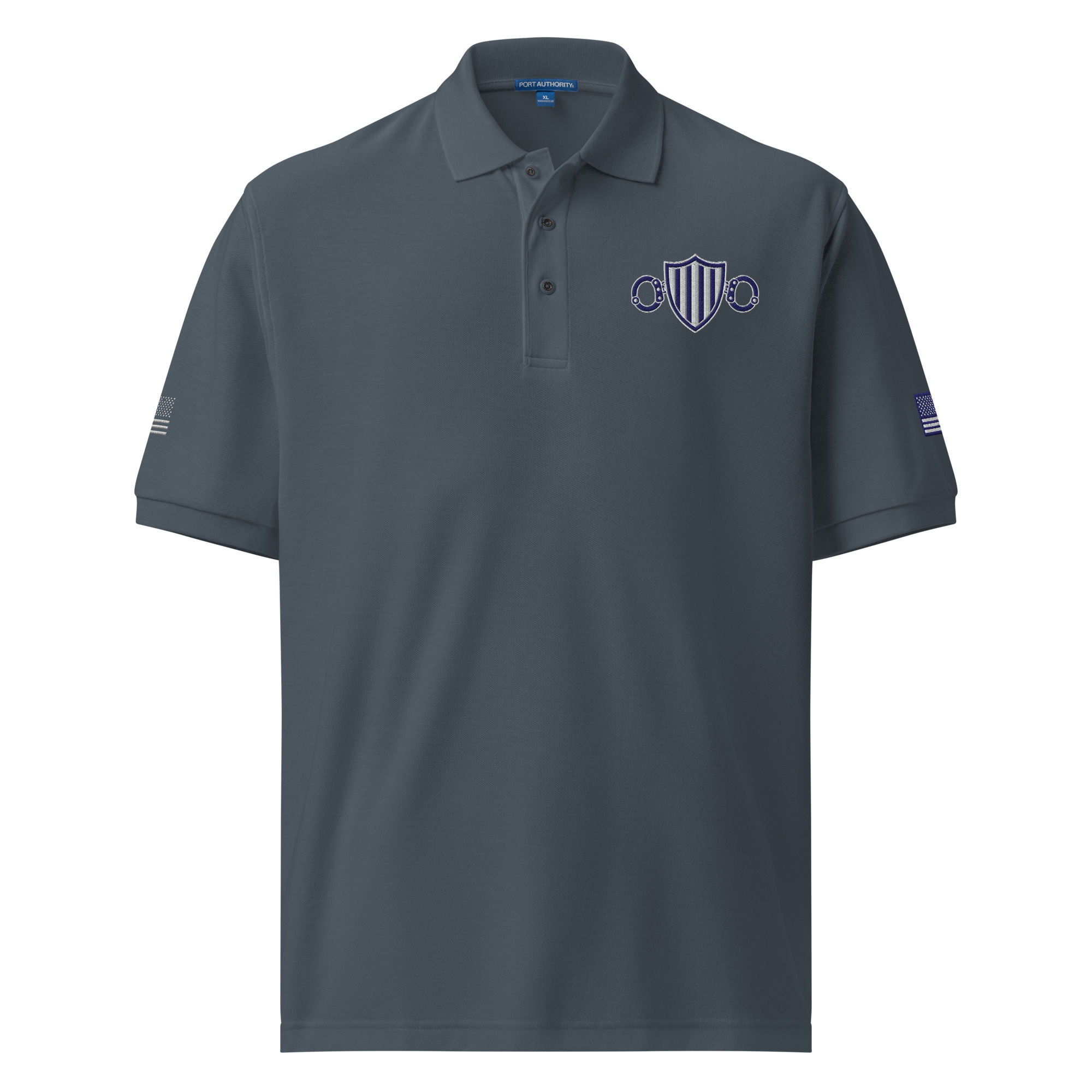Embroidered Patriotic Master C/O logo Navy/White Men's Premium Polo