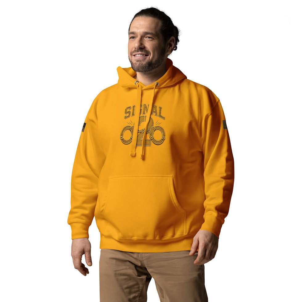 Thumbnail: Signal 2 Unisex Hoodie – Royal Gold (Flag + Logo · DTF)