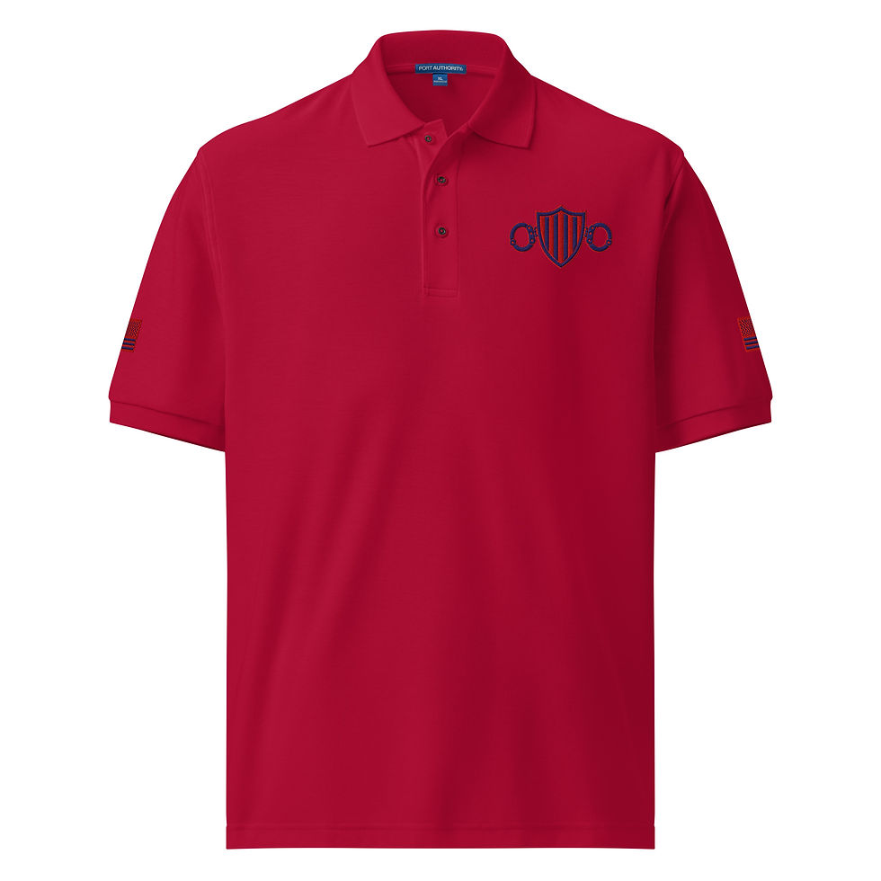 Thumbnail: Embroidered Patriotic Master C/O logo Navy/Red Men's Premium Polo