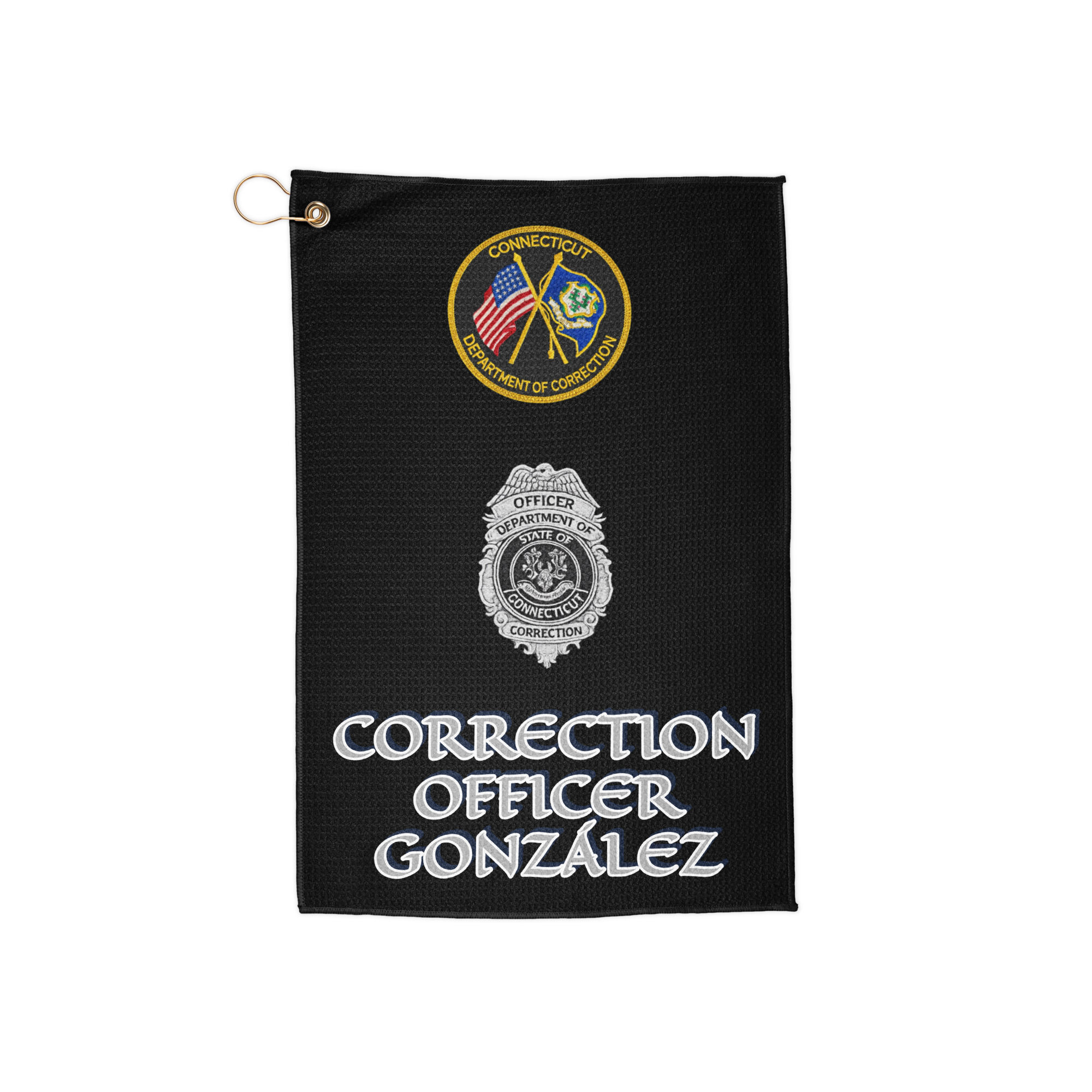 Personalized CT DOC Officer ll Black Golf towel