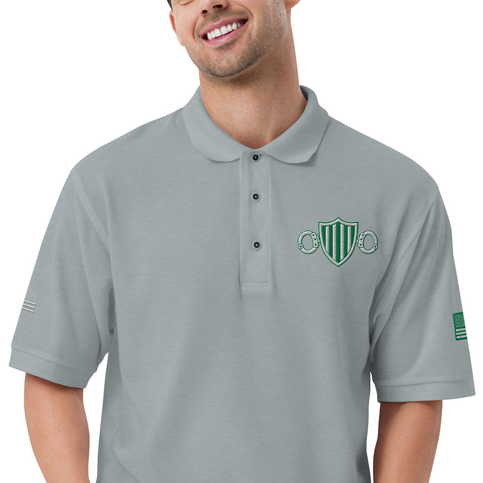 Thumbnail: Embroidered Patriotic Master C/O logo White/Green Men's Premium Polo