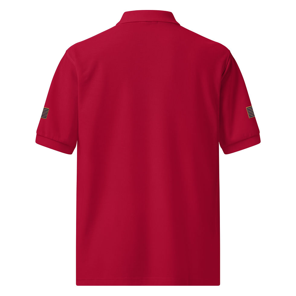 Thumbnail: Embroidered Patriotic Master C/O logo Navy/Old Gold Men's Premium Polo