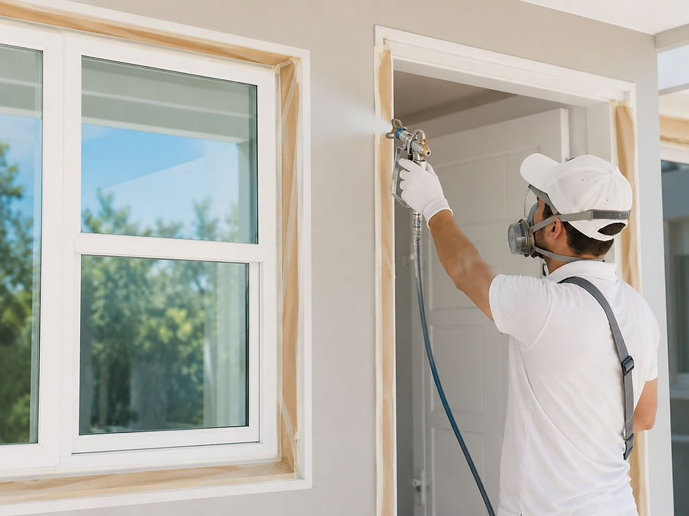 Pintor profesional realizando renovación de gabinetes y baños.