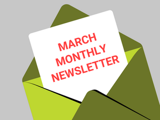 Graphic of envelope with text "March Monthly Newsletter"