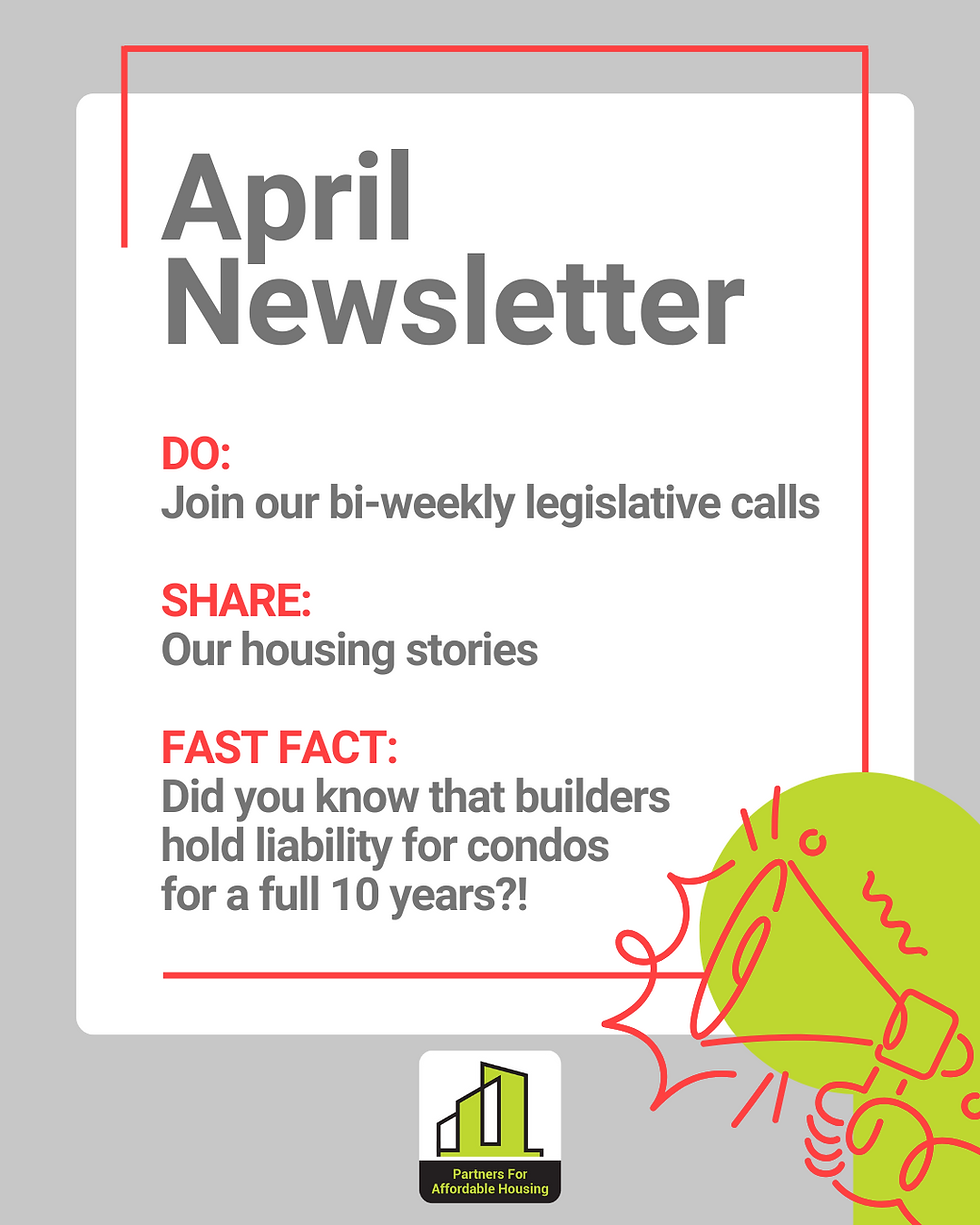 A graphic with the text "April Newsletter" and a green and red speakerphone logo.