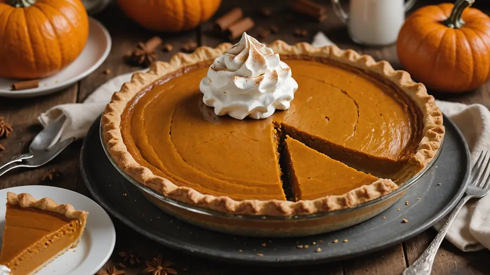 Pumpkin pie served with whipped cream