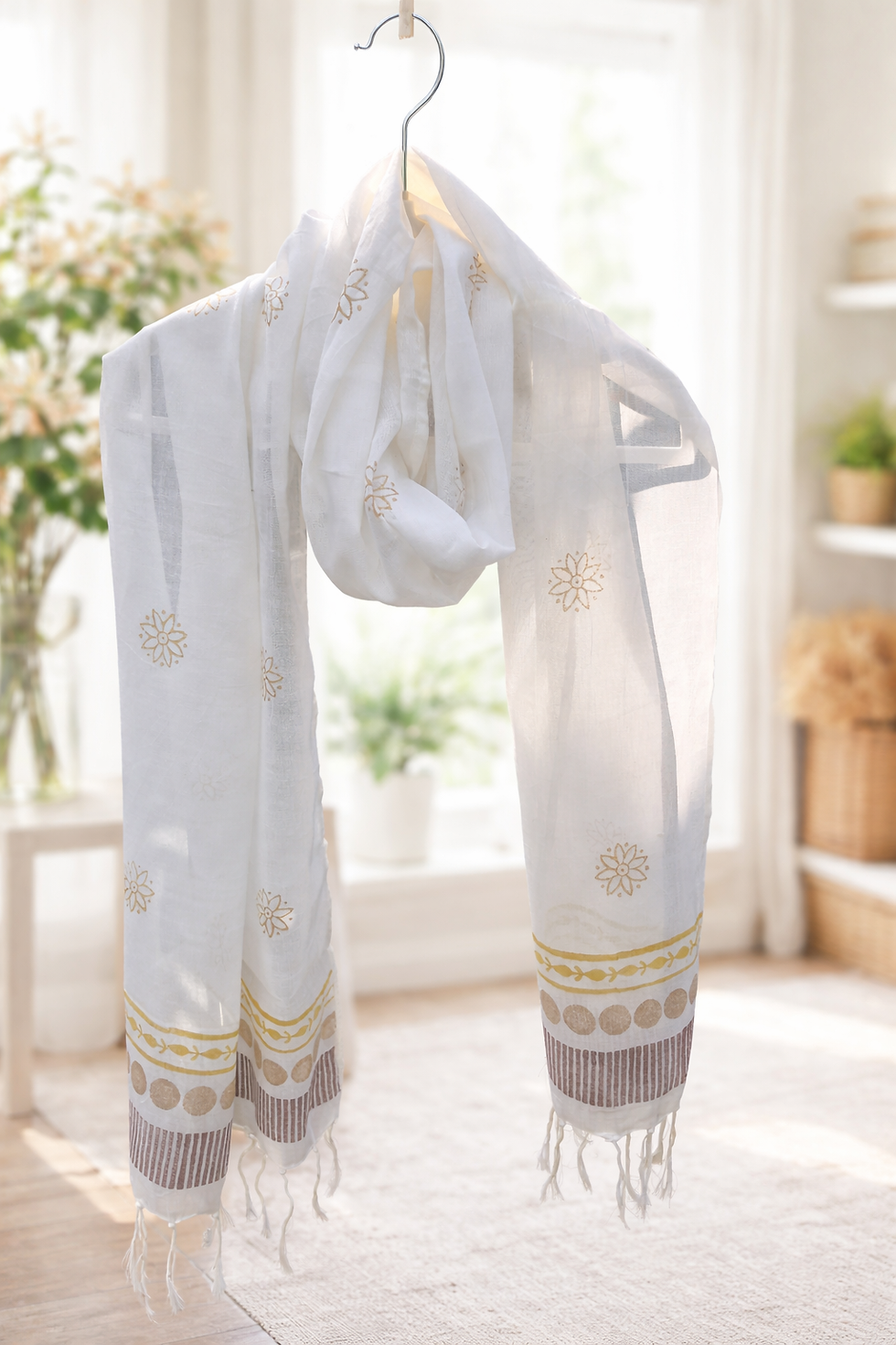 Elegant embroidered scarf display