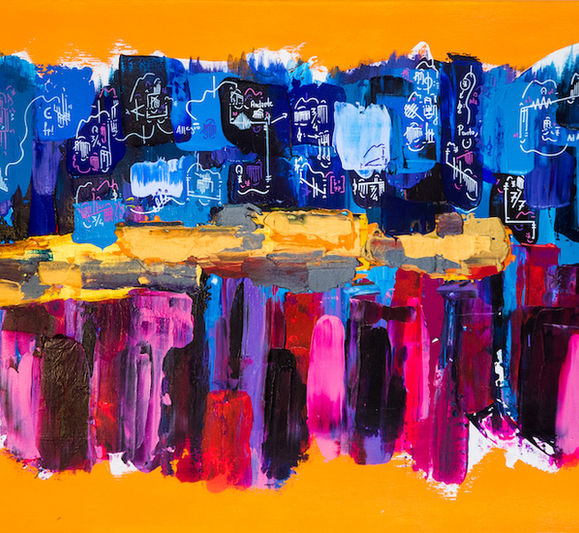 foto del quadro moderno astratto dipinto a mano su tela da gustave de la riene e ispirato a canzone di fabrizio de andre muri de maine. adatto per arredo casa e ufficio 