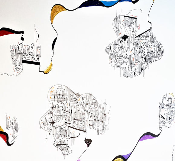 Quadro moderno astratto adatto per arredamento Gustave de la reine artist. grafica con inchiostro su carta