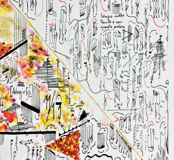 foto che raffigura quadro moderno astratto gustave de la reine su verdi che disegna e pensa aida. ottimo arredo per casa e ufficio