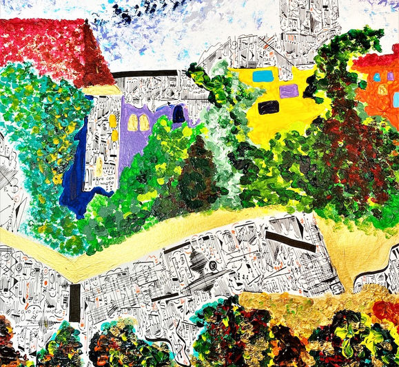 il quadro (parte B) raffigura il bellissimo paesaggio della città medievale di Bautzen in Sassonia (Germania). Un quadro moderno astratto interamente fatta a mano da Gustave de la Reine