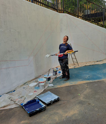 Our 34Bus resident Amy. Roller in hand and ready to get a nice basecoat on as we prepare for 5 days of painting at Tufnell Park Primary