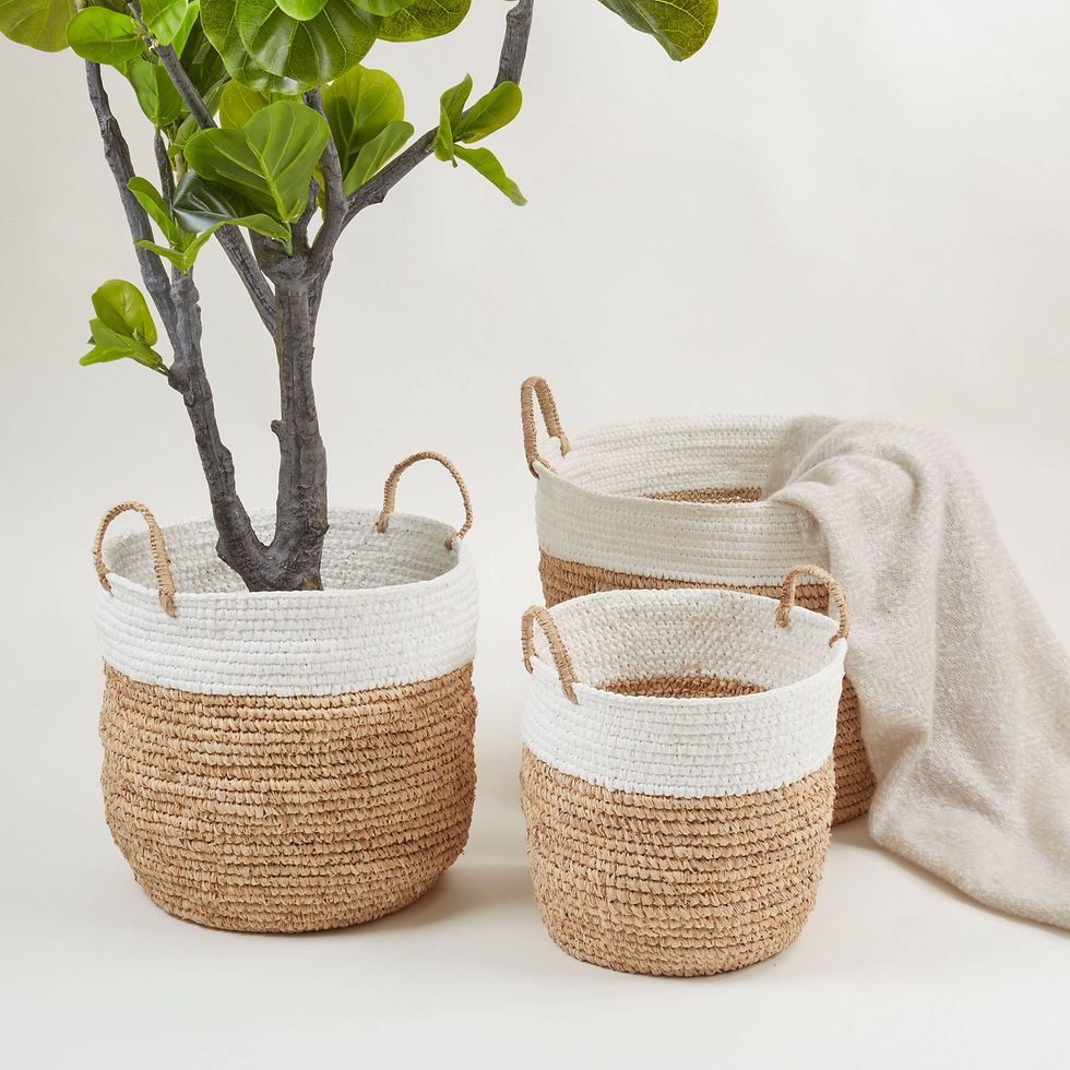 Thumbnail: Raffia Duo-Tone Woven Basket (Set of 3)