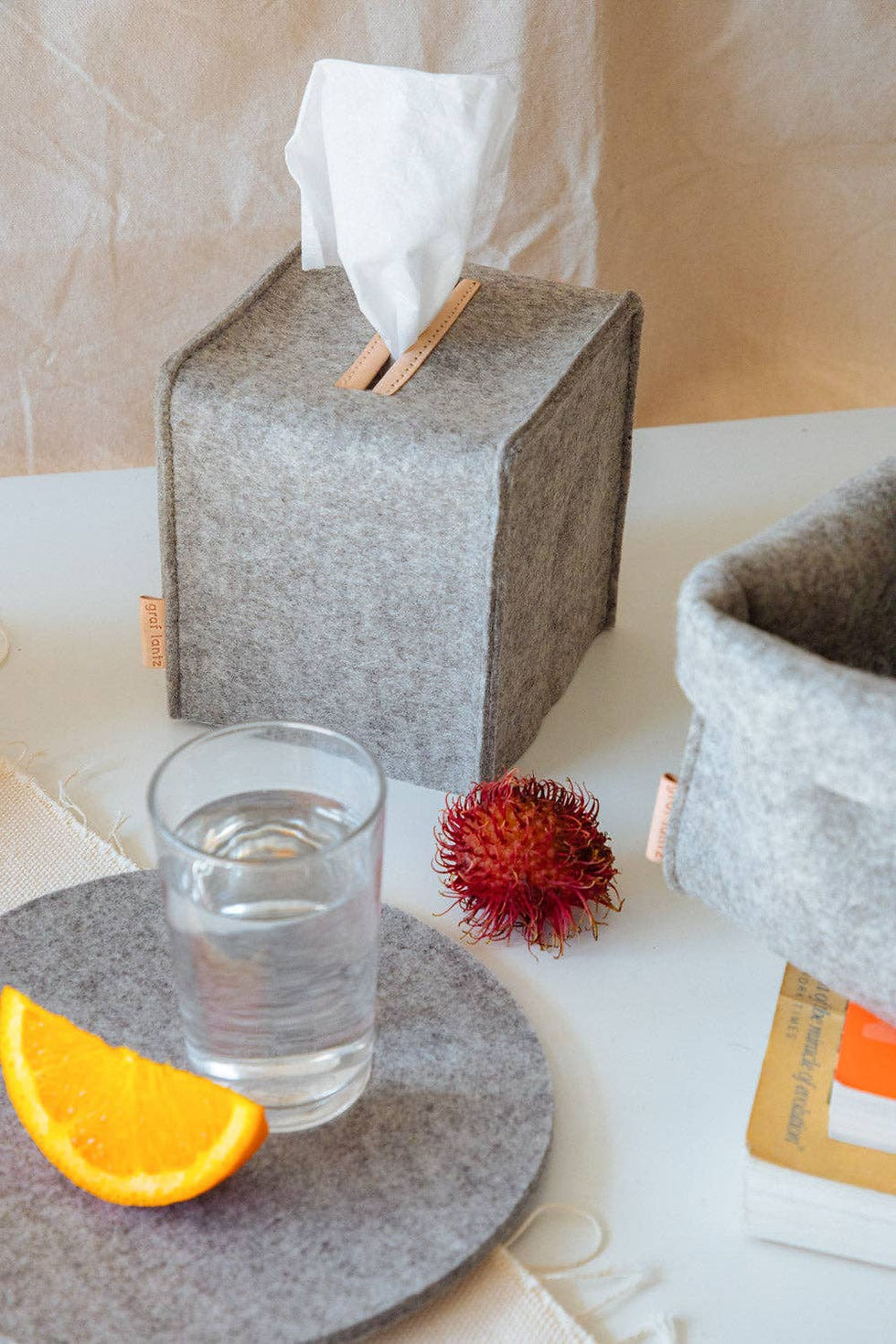 Thumbnail: Merino Wool Felt Tissue Box Cover Granite