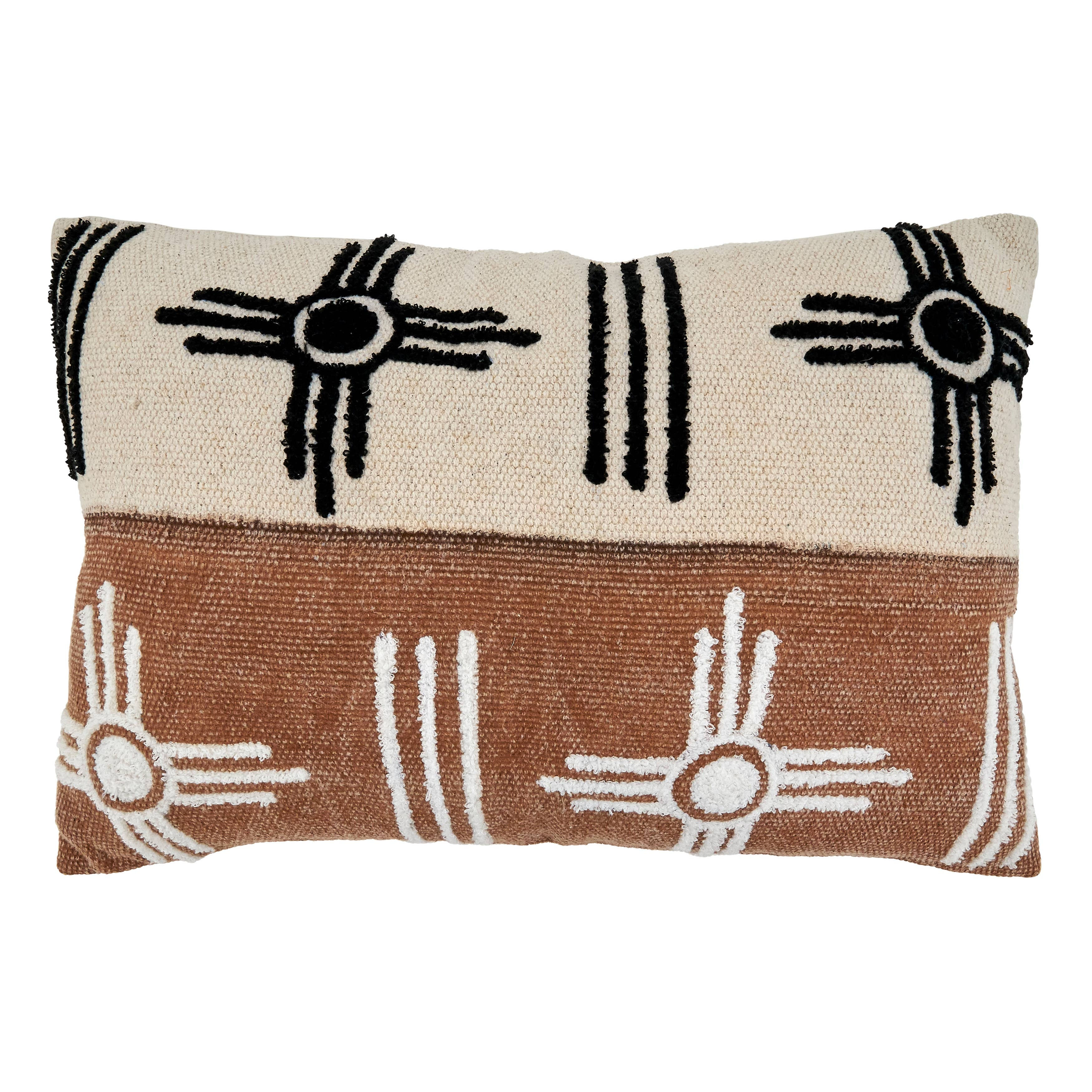 Printed and Embroidered Throw Pillow with Two-Tone Design