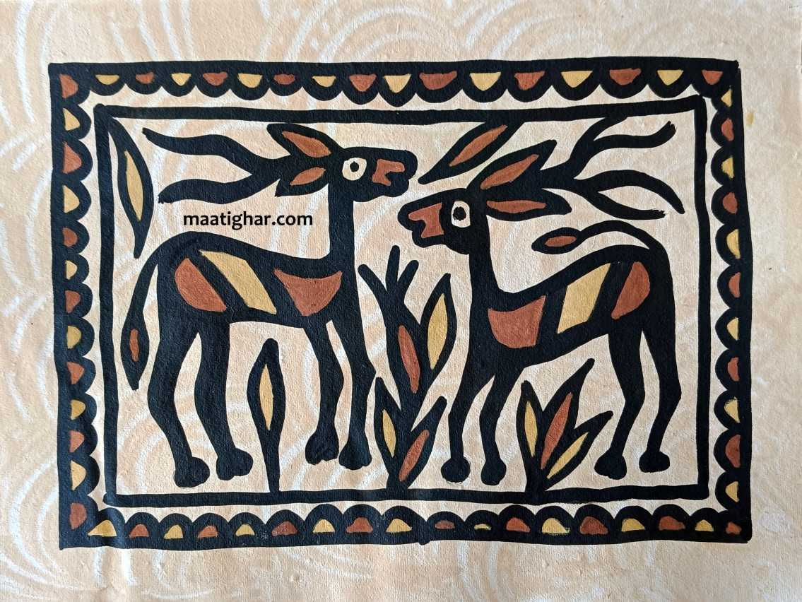 Sohrai Painting - A Pair of Deers 3