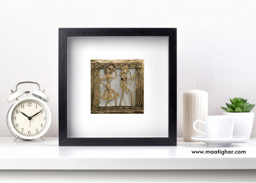Dhokra Art Square Frame - Tribal Couple 1 | Maati Ghar
