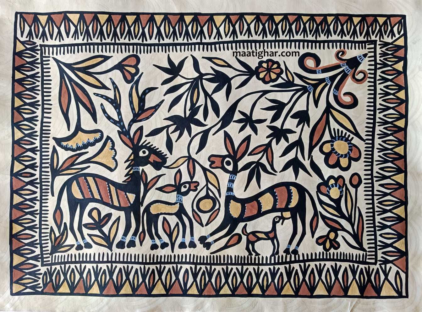 Sohrai Painting - Deer Family in Forest