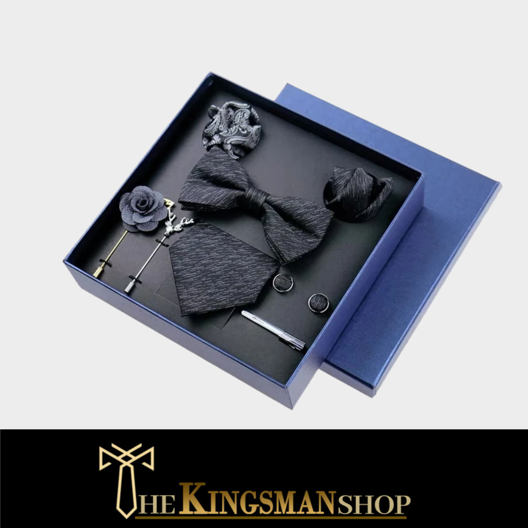 Grey Pasley  6Pcs Necktie & Bowtie Set KC37894