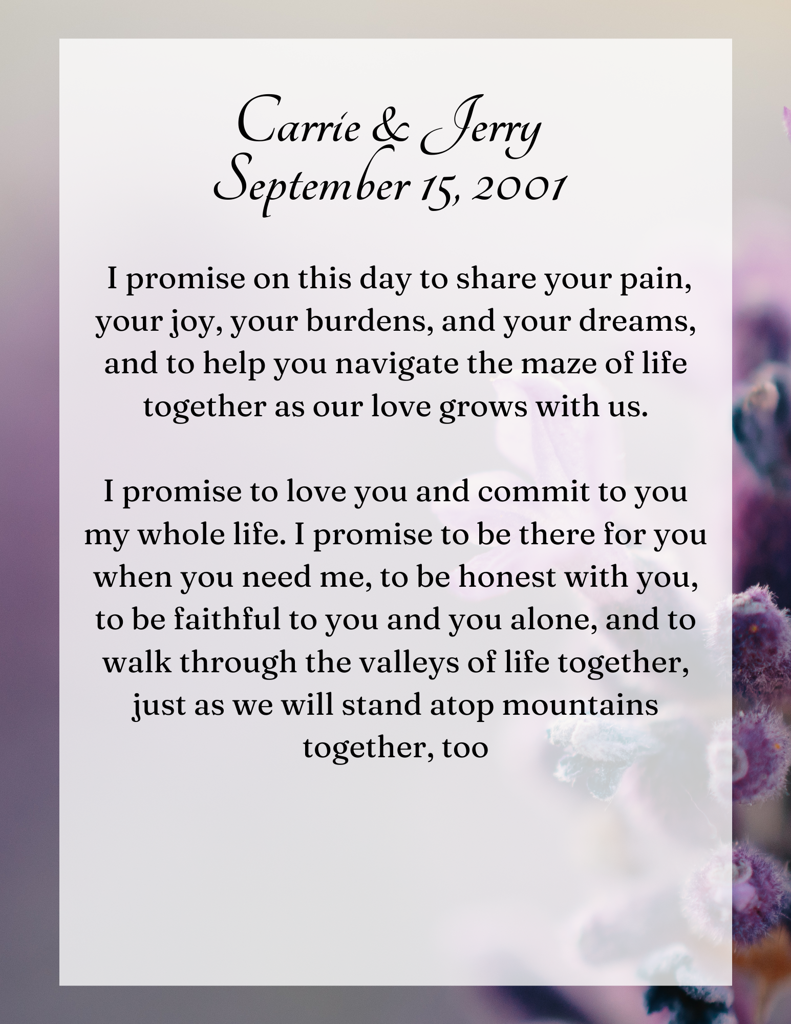 Marriage Vow Keepsake #12