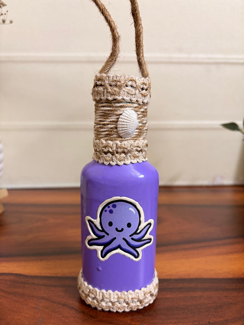 Thumbnail: Lavender Boho Hanging Planter with Cute Octopus Art for Plants and Home Decor