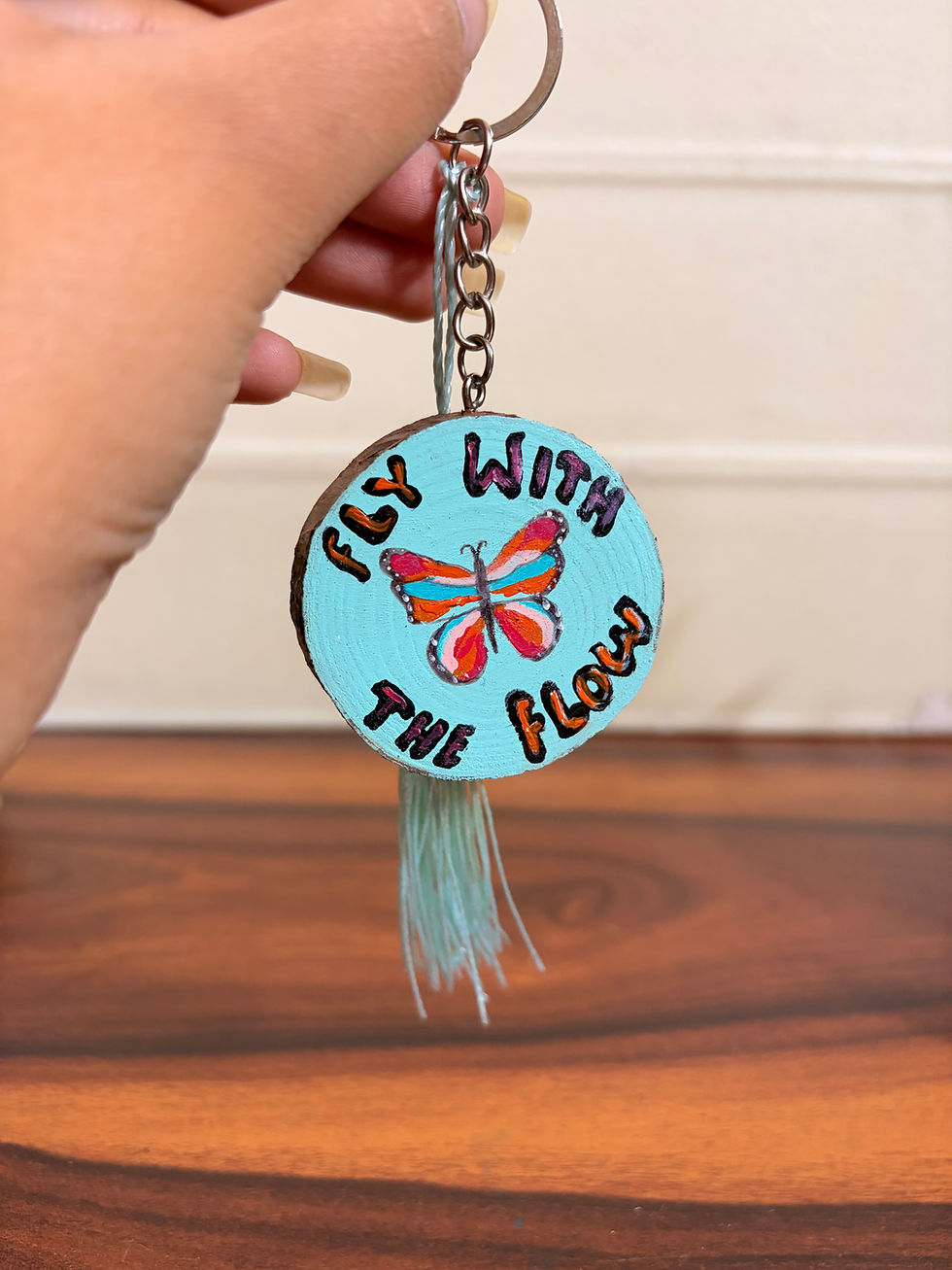 Thumbnail: Fly with the Flow Wooden Keyring – Hand-Painted Handmade Aesthetic Keychain for 